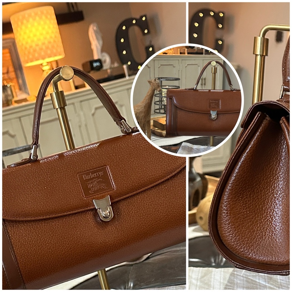BURBERRYS Vintage Top Handle Satchel in Brown Pebble Grain Leather, Pre-1999 - Picture 12 of 16